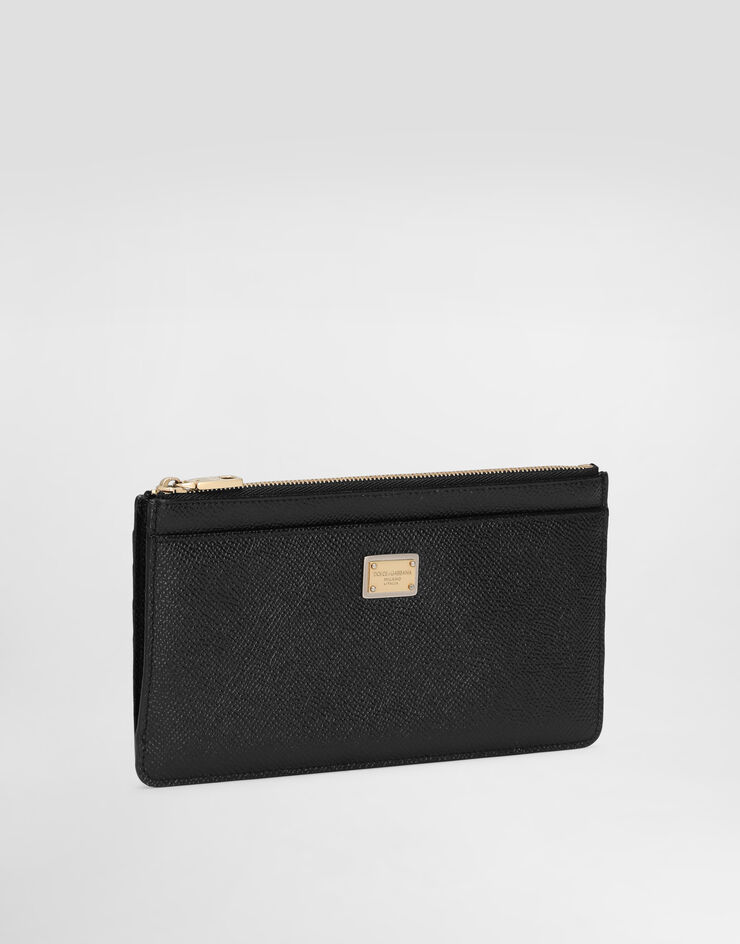 Dolce & Gabbana Large dauphine calfskin card holder with plate Black BI1265A1001