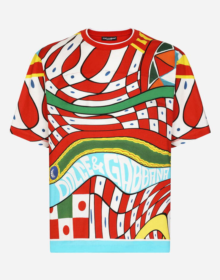 Dolce&Gabbana Cotton T-shirt with carretto print Azure G8QO1THI779