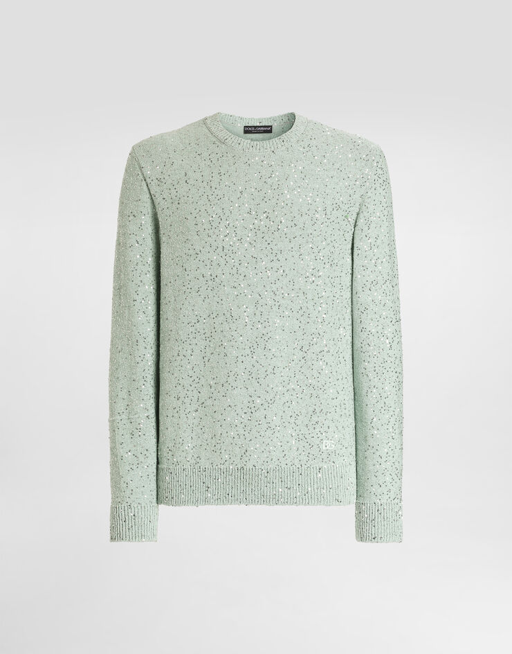 Dolce & Gabbana Cotton pullover with paillettes Green GXX02ZJGMKK