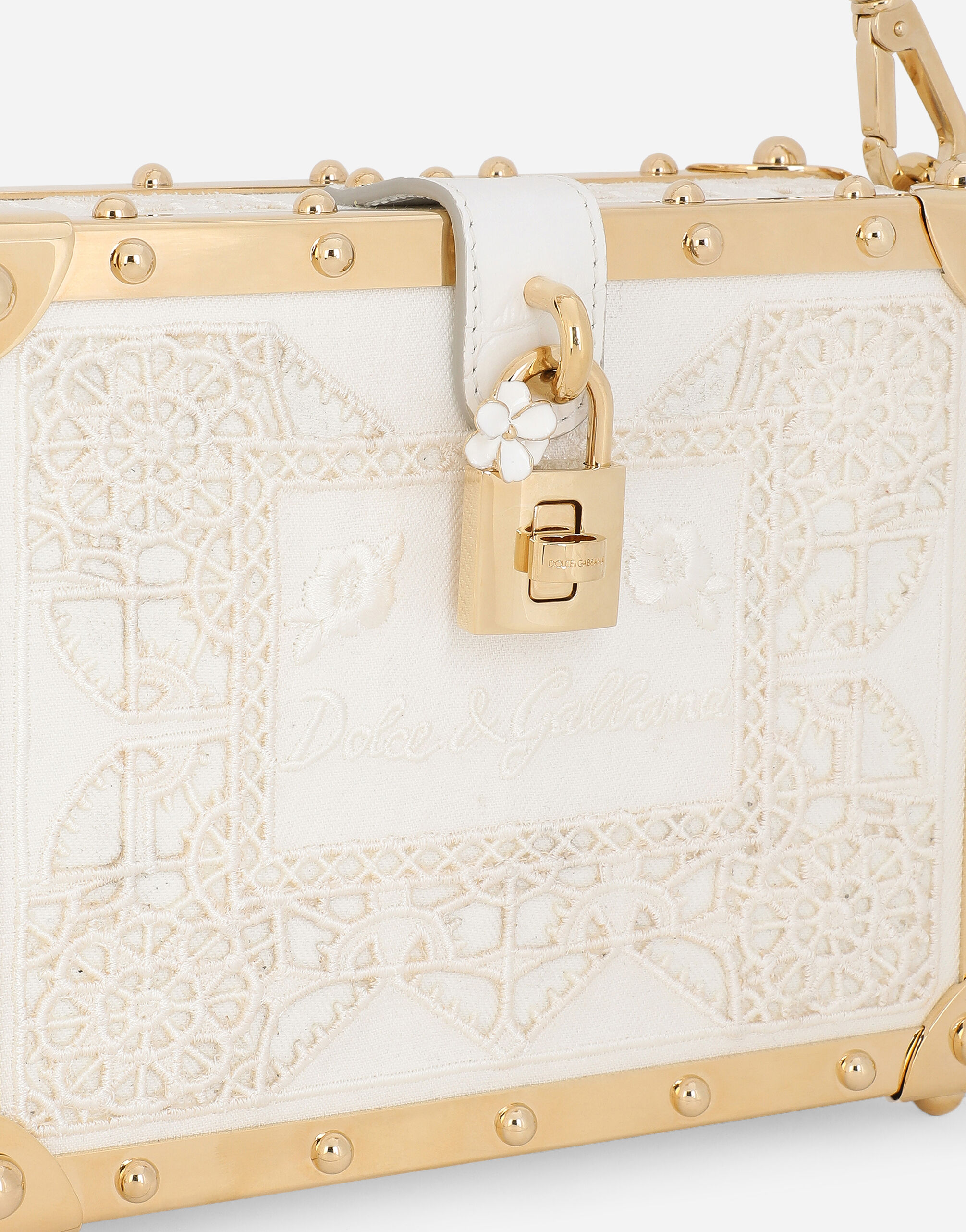 Linen Dolce Box with embroidery in White for Women | Dolce&Gabbana® US