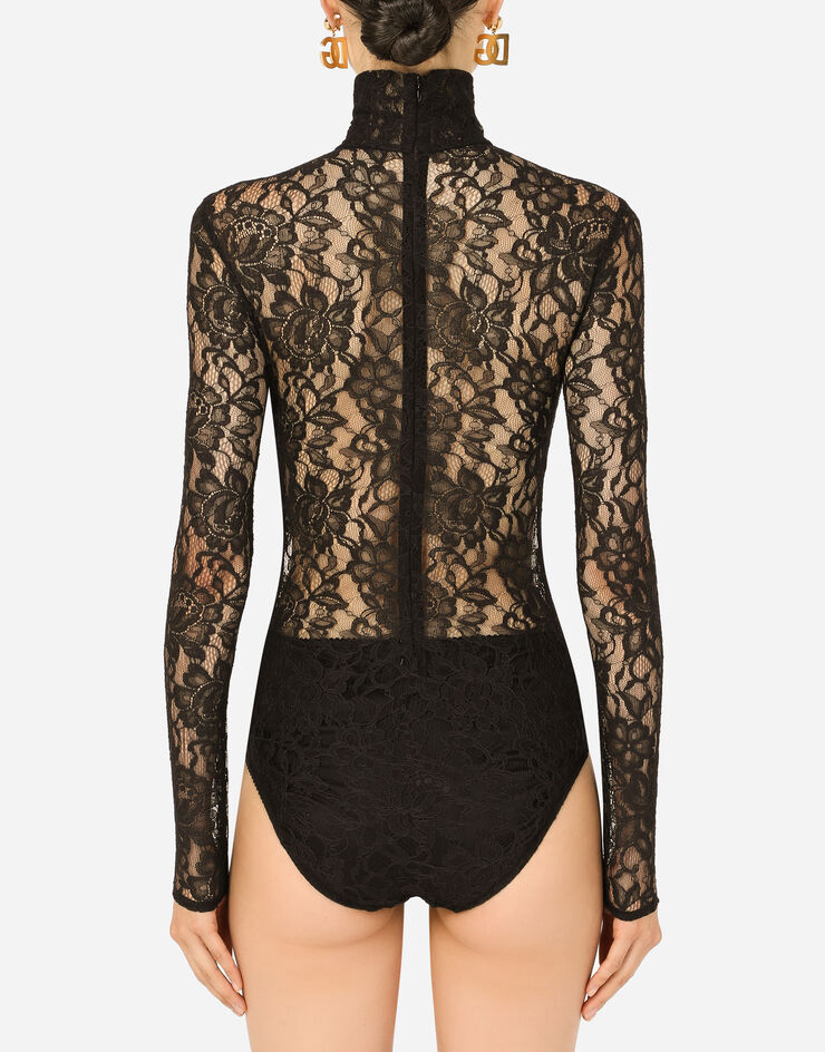 Dolce & Gabbana Long-sleeved lace bodysuit Black F751GTHLUAH