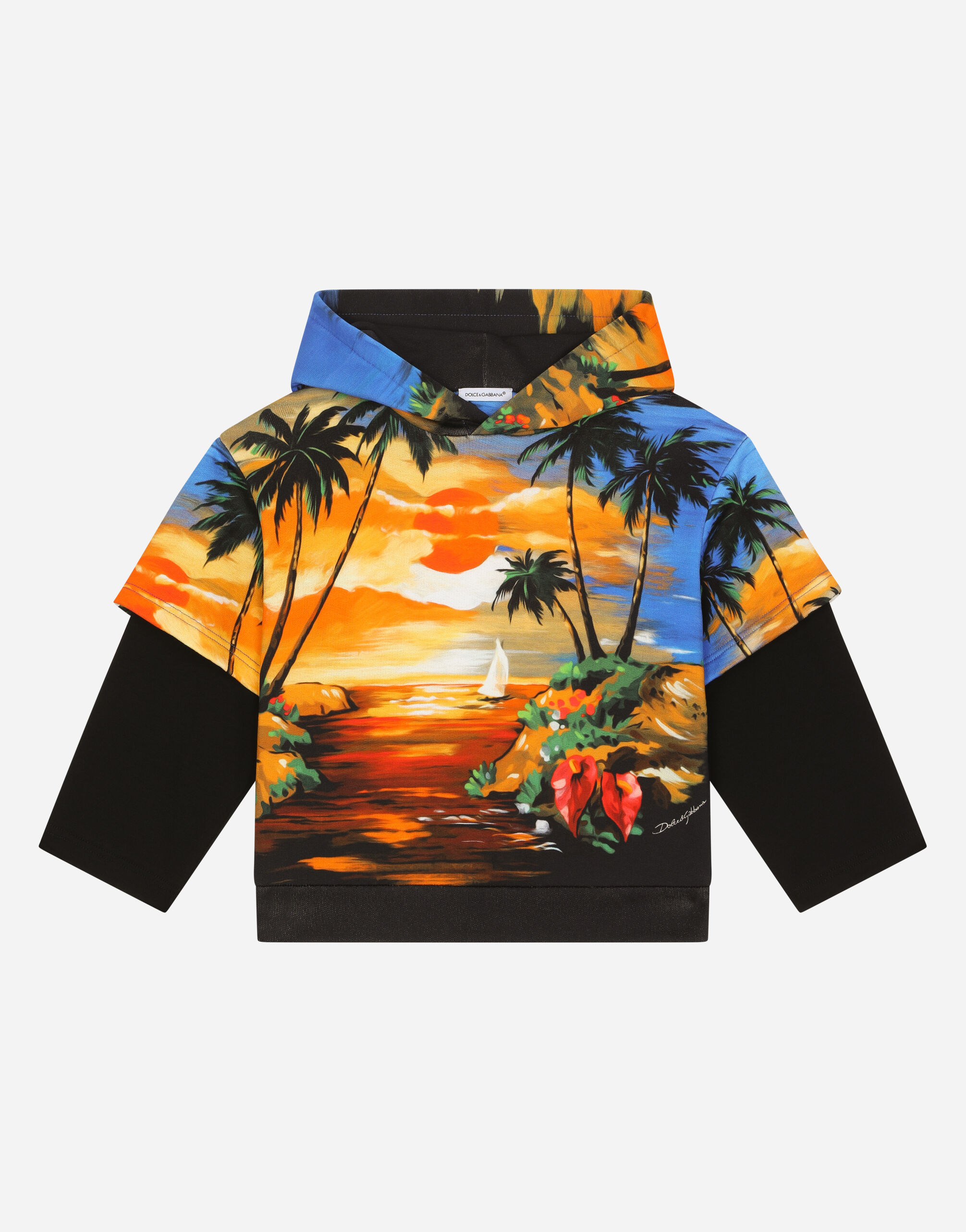 DOLCE&GABBANA ハワイ柄 ジャージー フード付 スウェットパーカ マルチカラーのメンズ スウェットパーカ ジャージー ハワイ