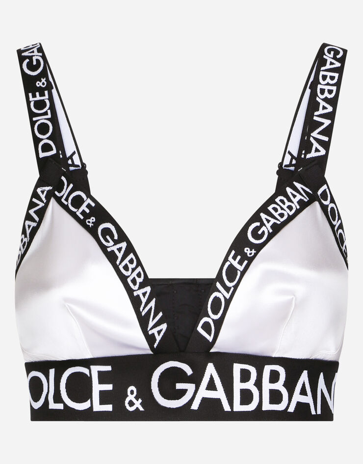 Dolce & Gabbana Бюстгальтер с треугольными чашками из атласа с логотипом белый O1B99TFURAD