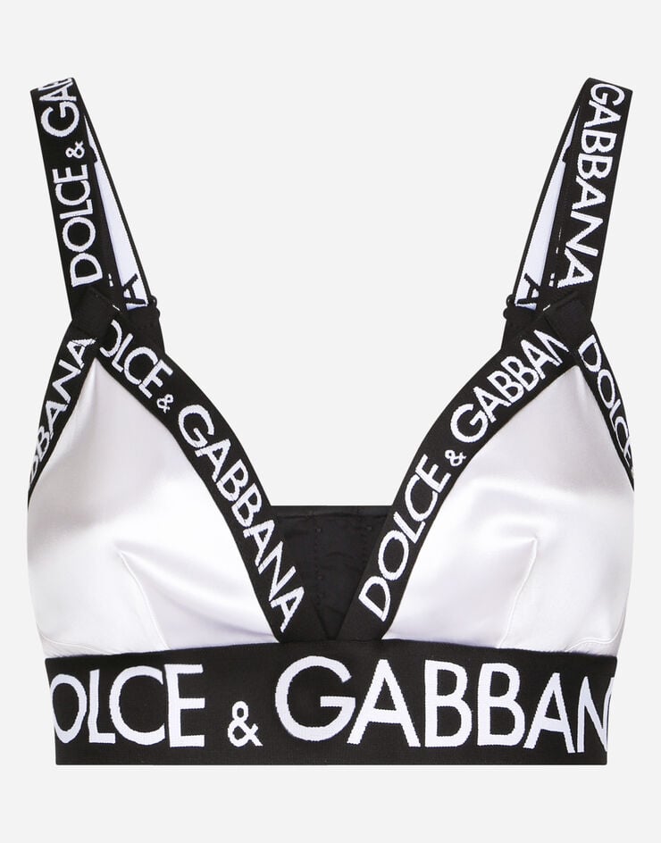 Dolce & Gabbana Satin triangle bra with logo White O1B99TFURAD