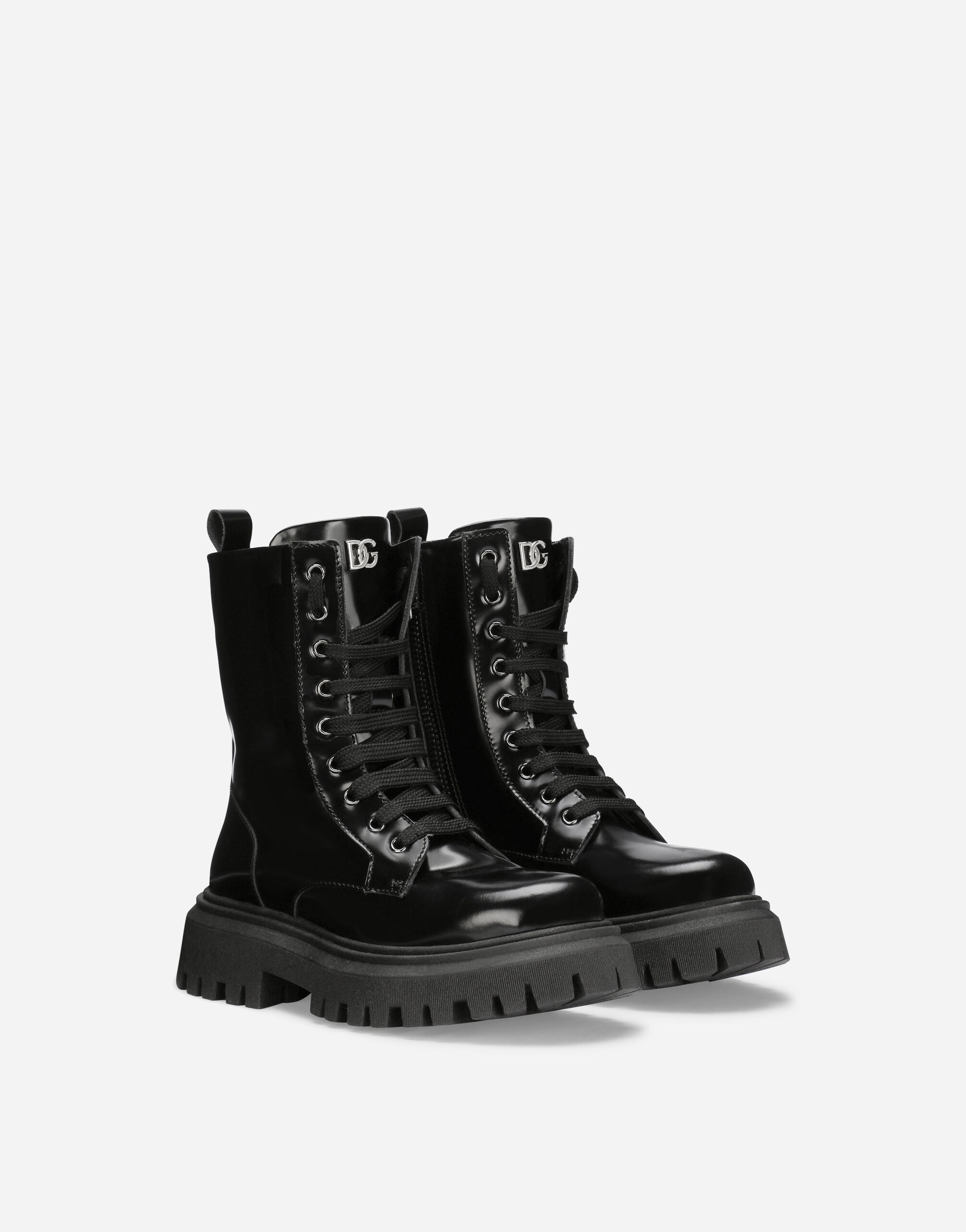 Brushed calfskin combat boots in Black for Dolce Gabbana US
