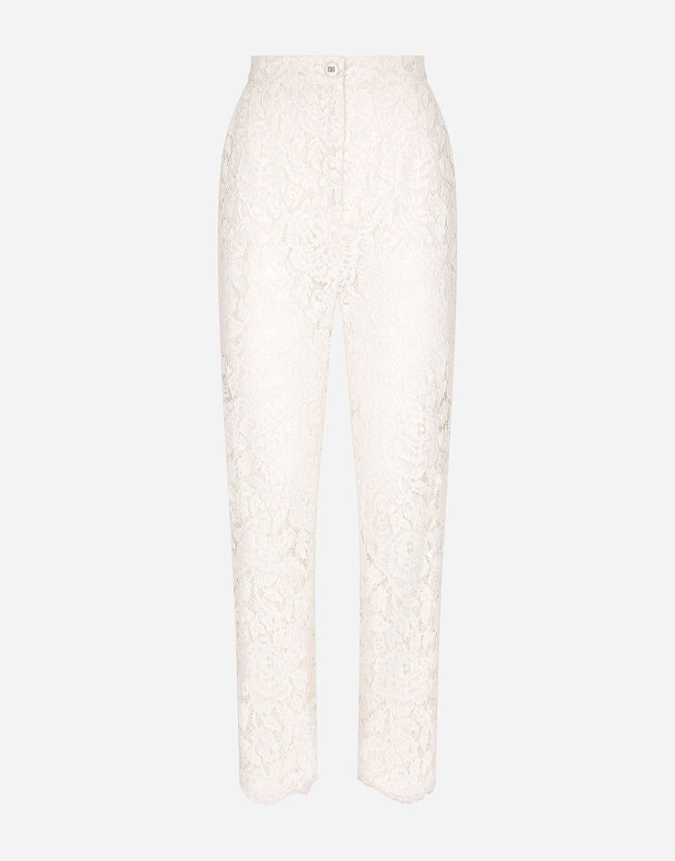 Dolce & Gabbana Pantaloni in pizzo stretch logato Bianco FTAM2TFLRE1