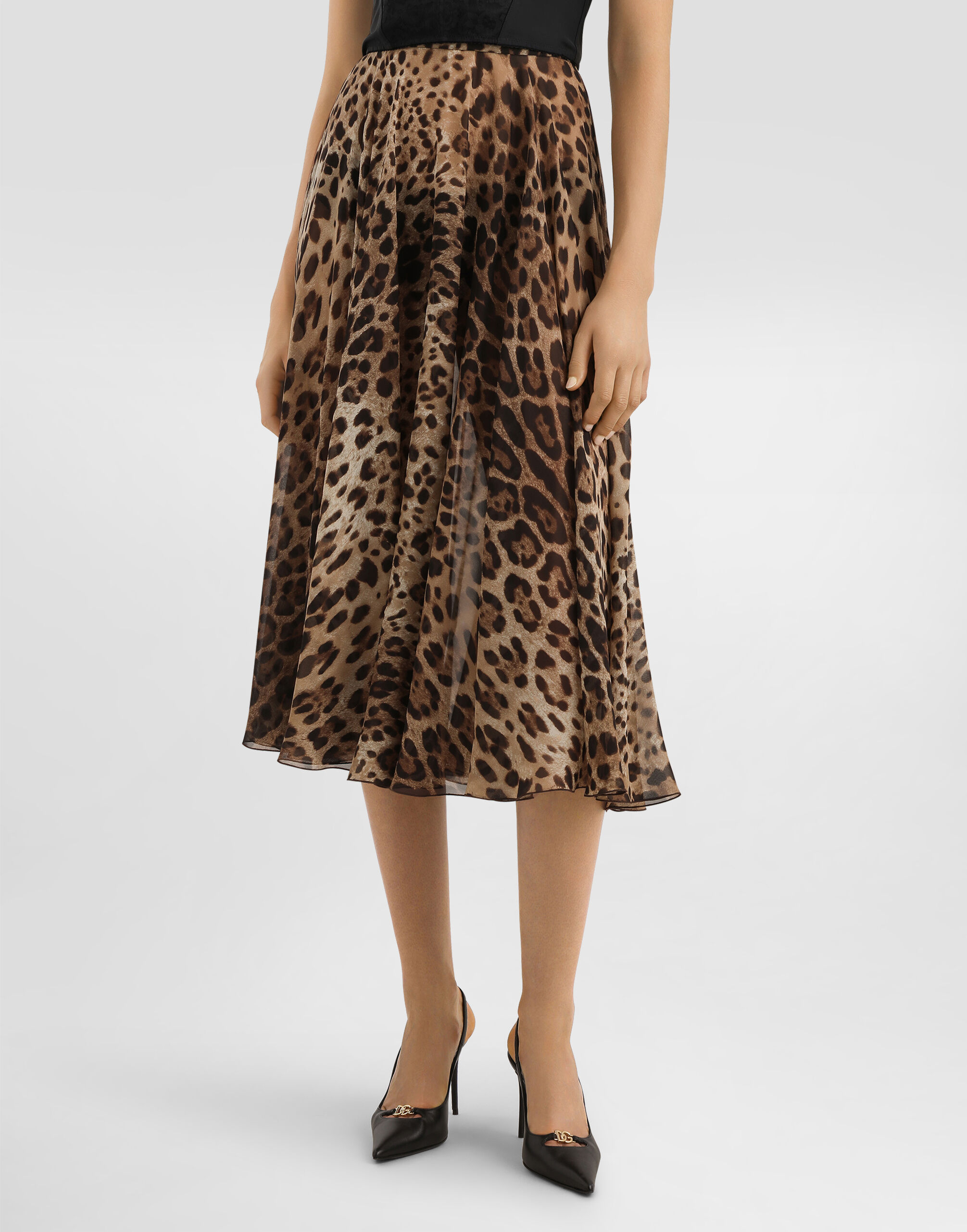 Leopard-print chiffon circle skirt in Print for Women