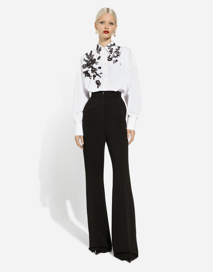 Dolce & Gabbana Oversize cotton shirt with lace appliqués Weiss F5P62TGDB8O
