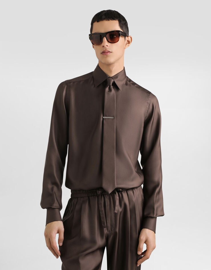 Dolce & Gabbana Martini shirt in silk twill Brown G5MM4TFU10S