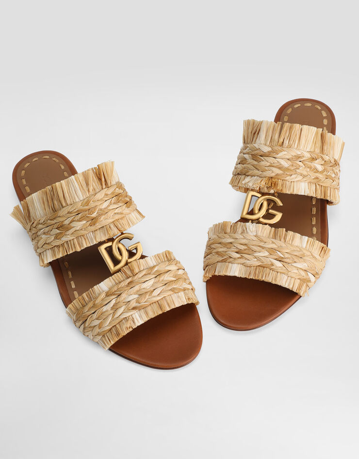 Dolce & Gabbana Rafia braided slipper with fringes Multicolor CQ0647AN217