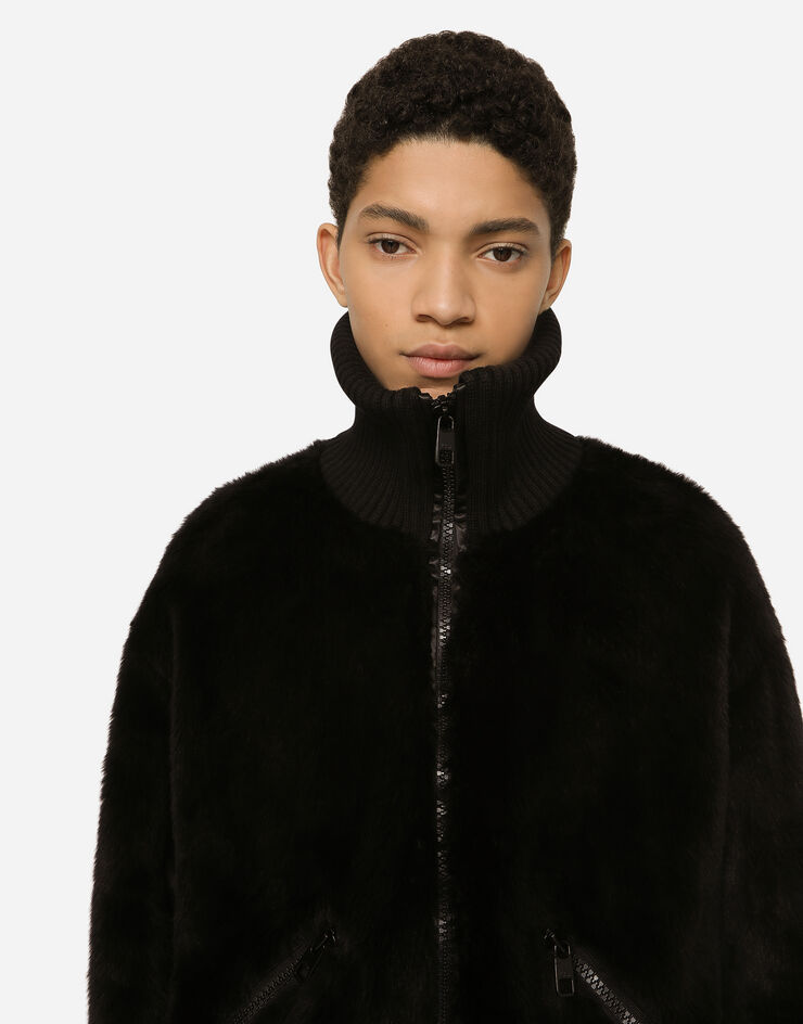 Dolce&Gabbana Faux fur jacket with logo tag Black G9YL1TGG889