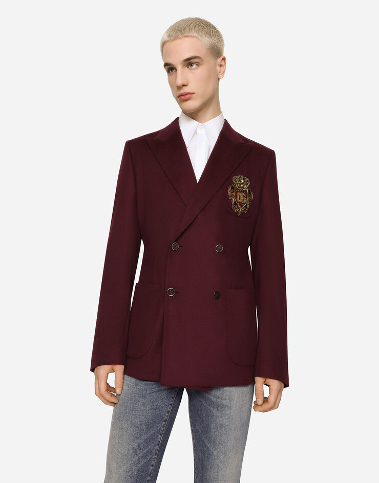 Dolce&Gabbana Double-breasted wool and cashmere jacket with DG patch Multicolor G2NZ2ZGG696