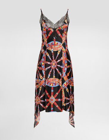 Dolce & Gabbana Vestido en satén de seda con estampado Carretto Multicolor F617TTIS13Y