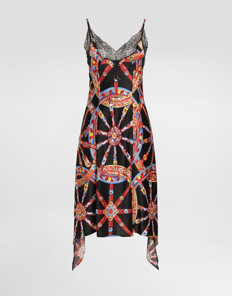 Dolce & Gabbana Vestido en satén de seda con estampado Carretto Multicolor F617TTIS13Y