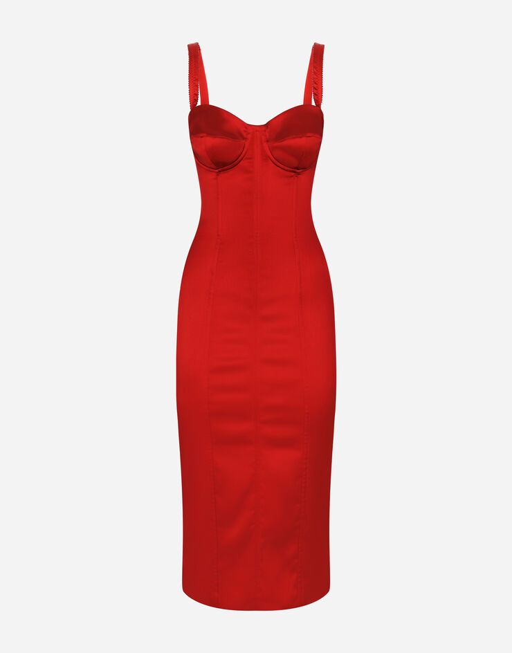 Dolce&Gabbana Vestido longuette con corpiño corsetero de raso Rojo F6DIHTFURHM