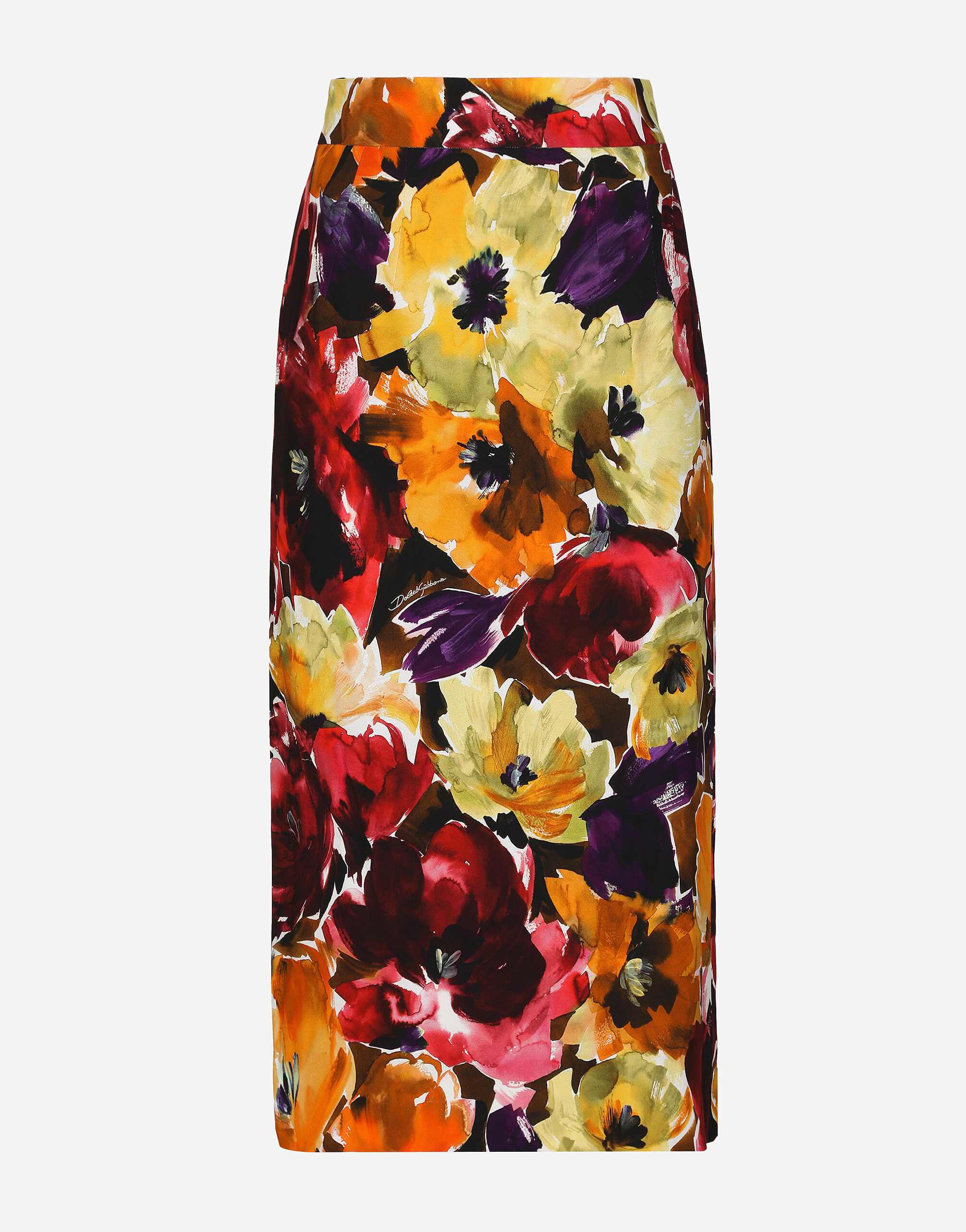 Dolce & Gabbana Cady calf-length skirt with abstract flower print Print F4CFETHS5Q1