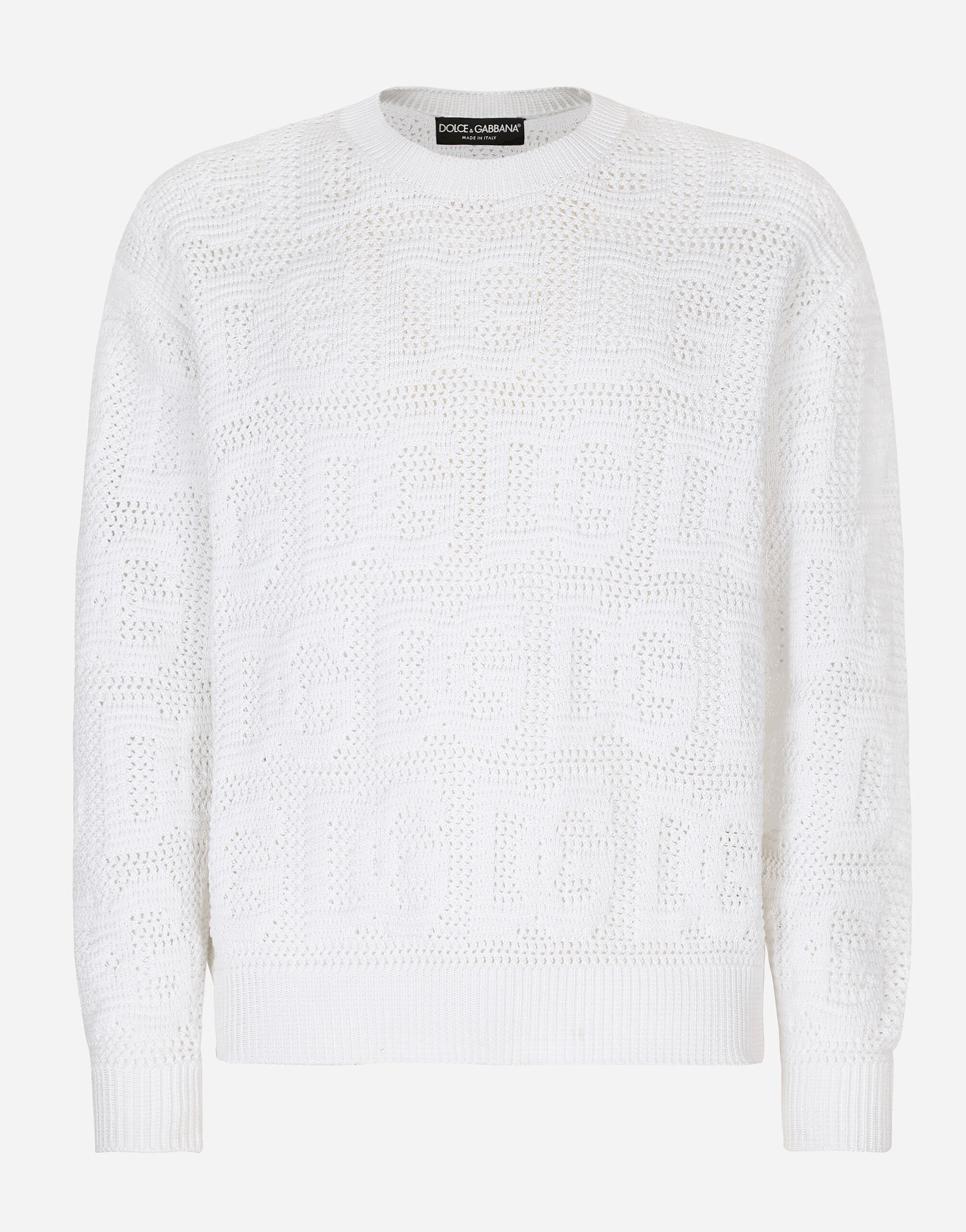 Dolce & Gabbana Cotton jacquard sweater with all-over jacquard DG White VG4444VP287