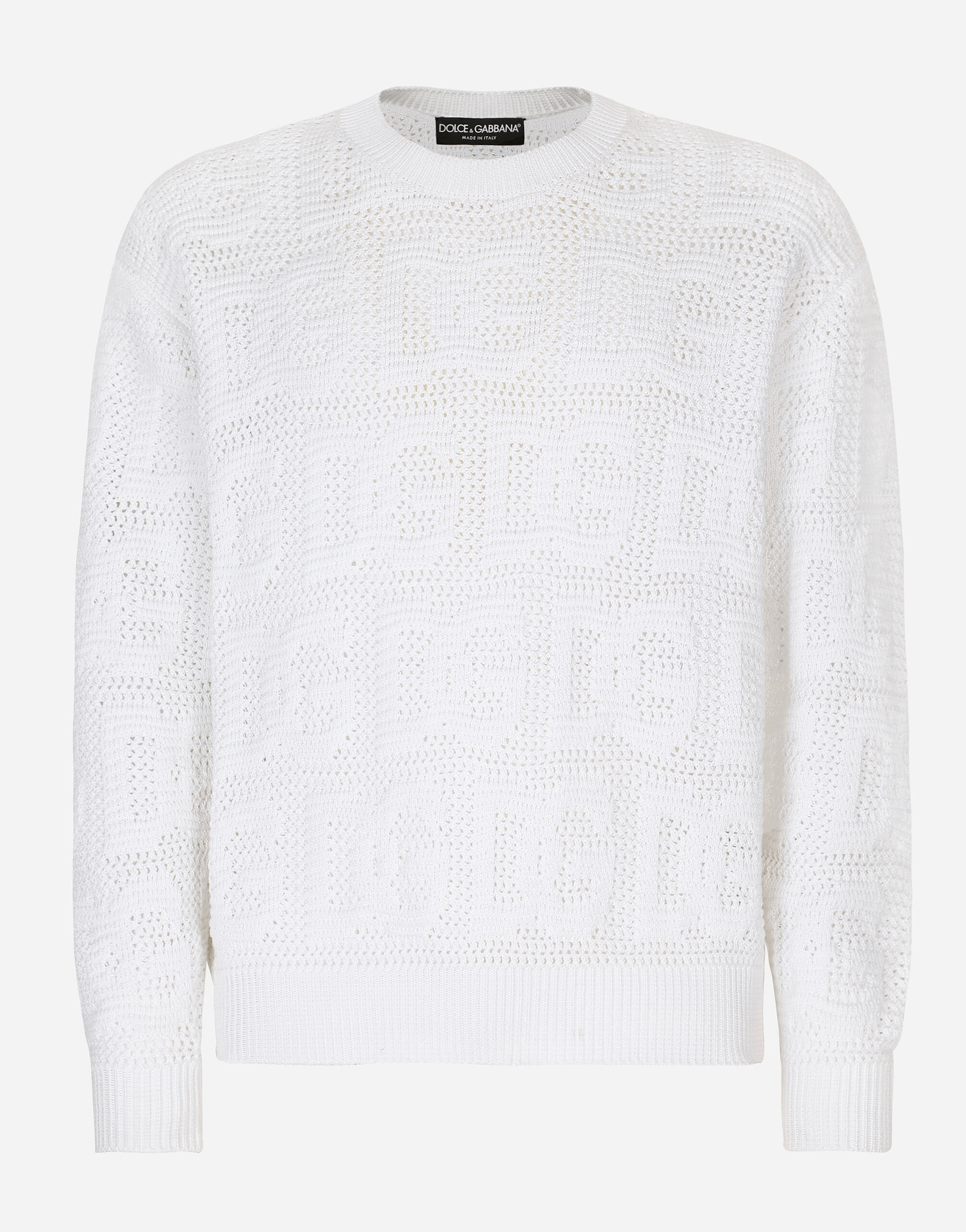 Cotton jacquard sweater with all over jacquard DG in White for Men