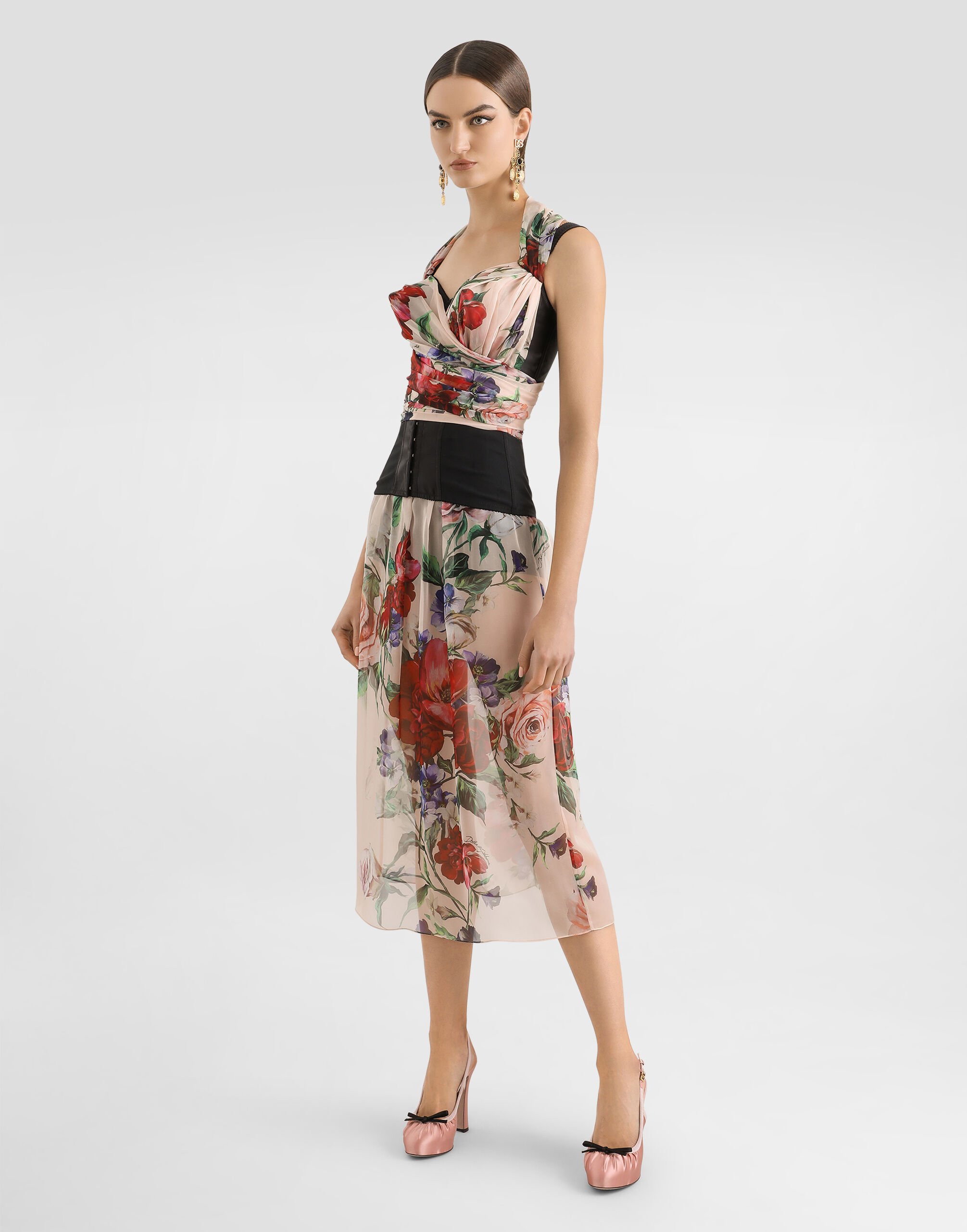 【Dolce & Gabbana】フローラル柄 シルククレポンミニドレス Dolce&Gabbana Knee Length Silk Floral Dresses for Women for