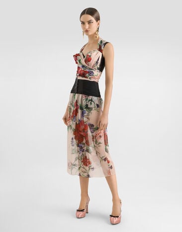 Dolce & Gabbana Bustiertop aus Marquisette und Chiffon Blumenprint Drucken F7AX7TIS1Y7