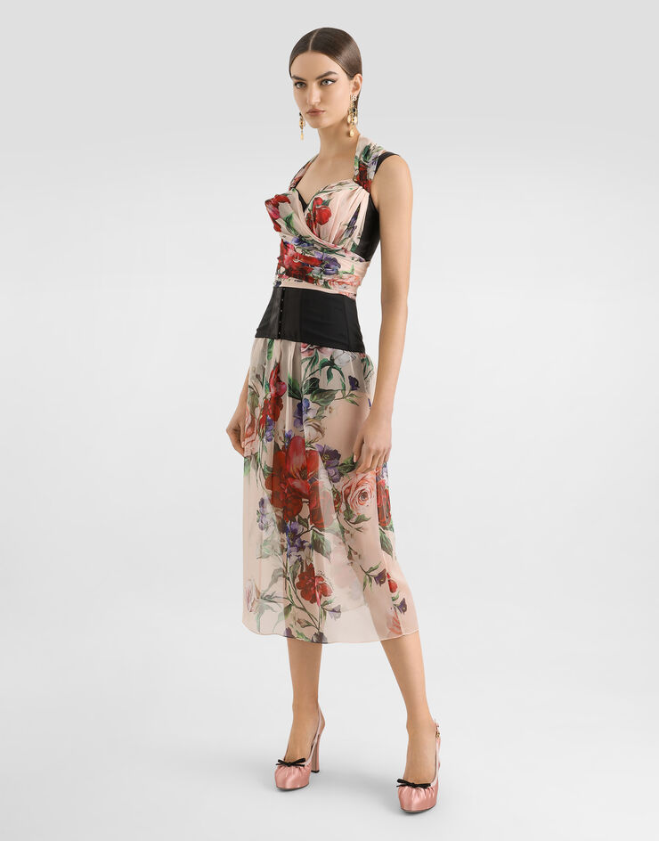 Dolce & Gabbana Marquisette and chiffon corset top with floral print Print F7AX7TIS1Y7