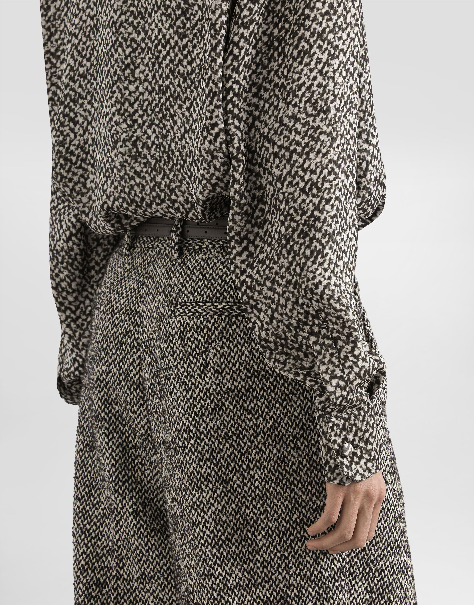 【美品】DOLCE&GABBANA 総柄シャツ シフォン リボンタイ 38 Chiffon shirt with bouclé print in Multicolor for Men