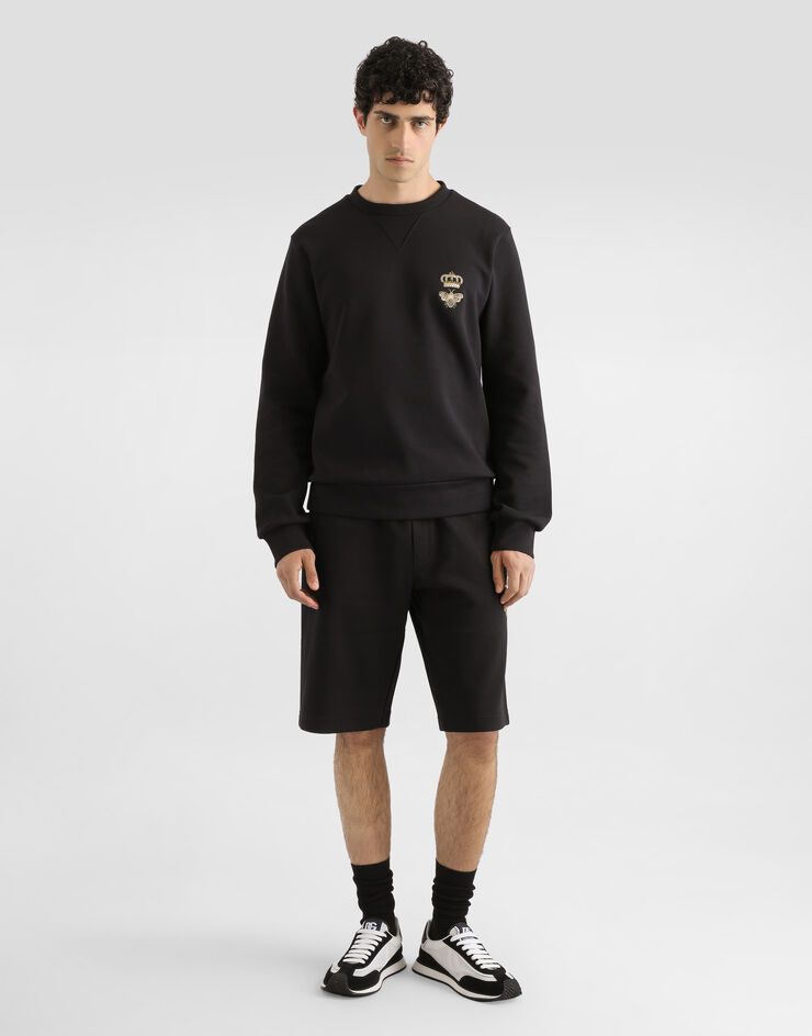 Dolce&Gabbana Sweat-shirt en jersey de coton à broderie Noir G9ABJZHU7H9