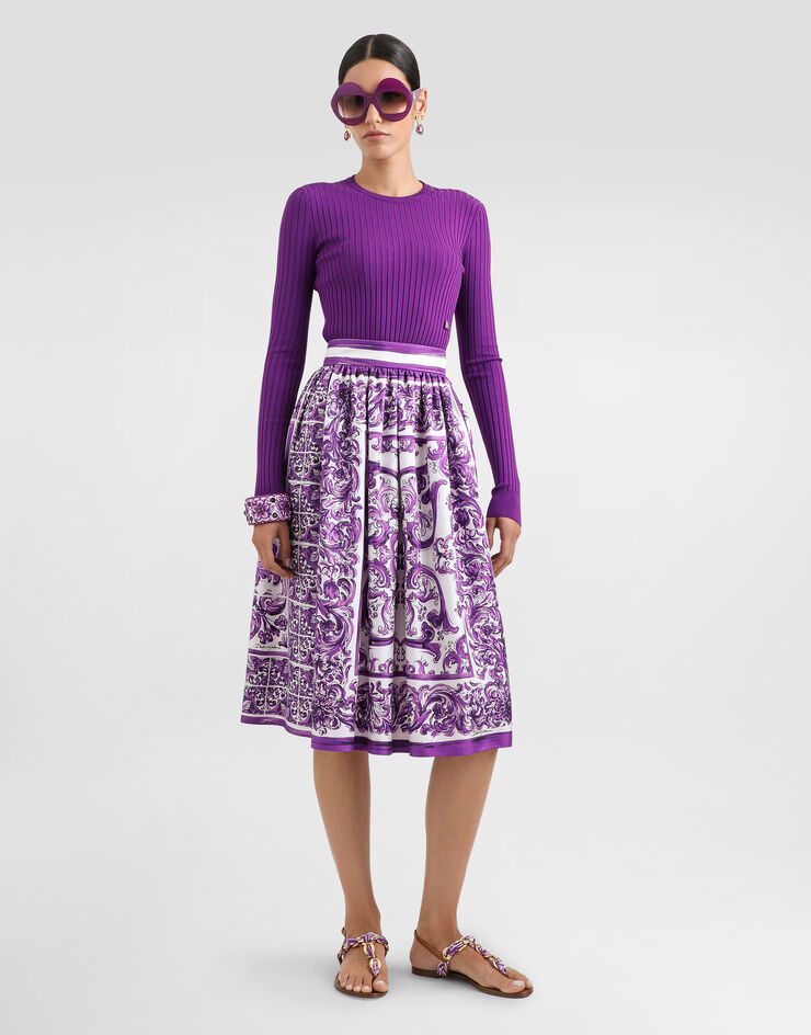 Dolce & Gabbana تنورة تويل بطبعة مايوليكا Multicolor F4C5LTHI1S5