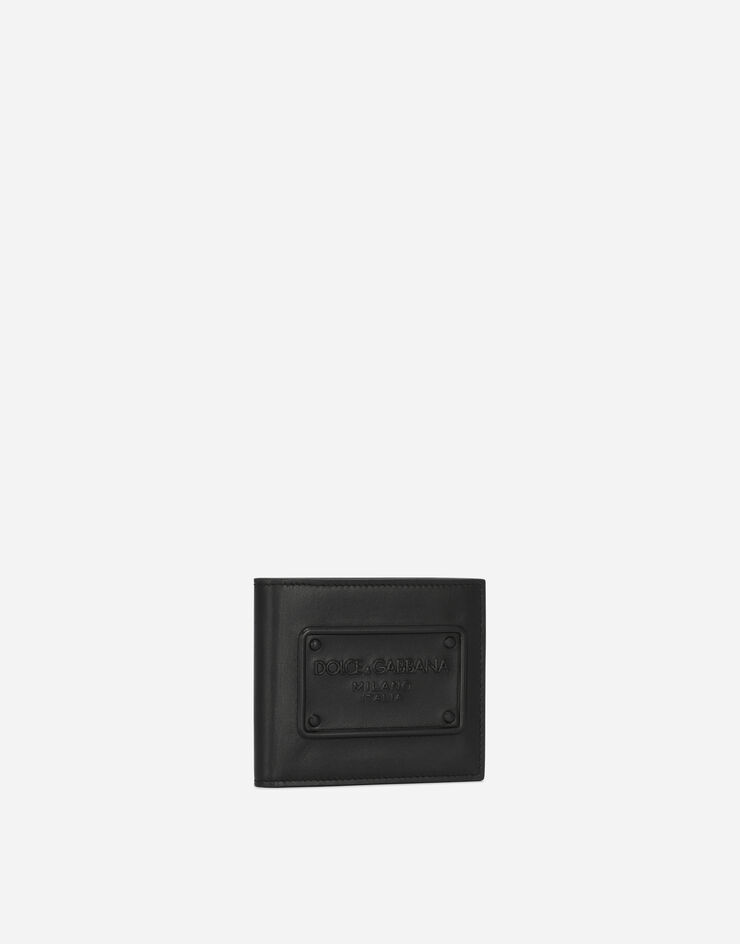 Dolce & Gabbana Portefeuille deux volets en cuir de veau à logo en relief Noir BP1321AG218