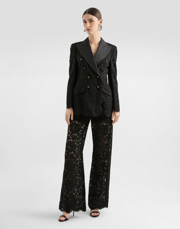 Dolce & Gabbana بليزر تورلينغتون من دانتيل مرن موسوم أسود F29TRTFLRE1