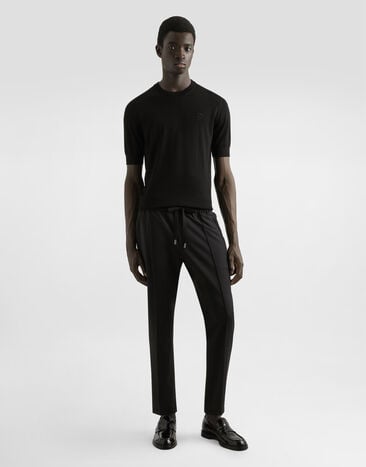 Dolce & Gabbana Silk round-neck sweater with DG embroidery Black GXX03ZJBSK3