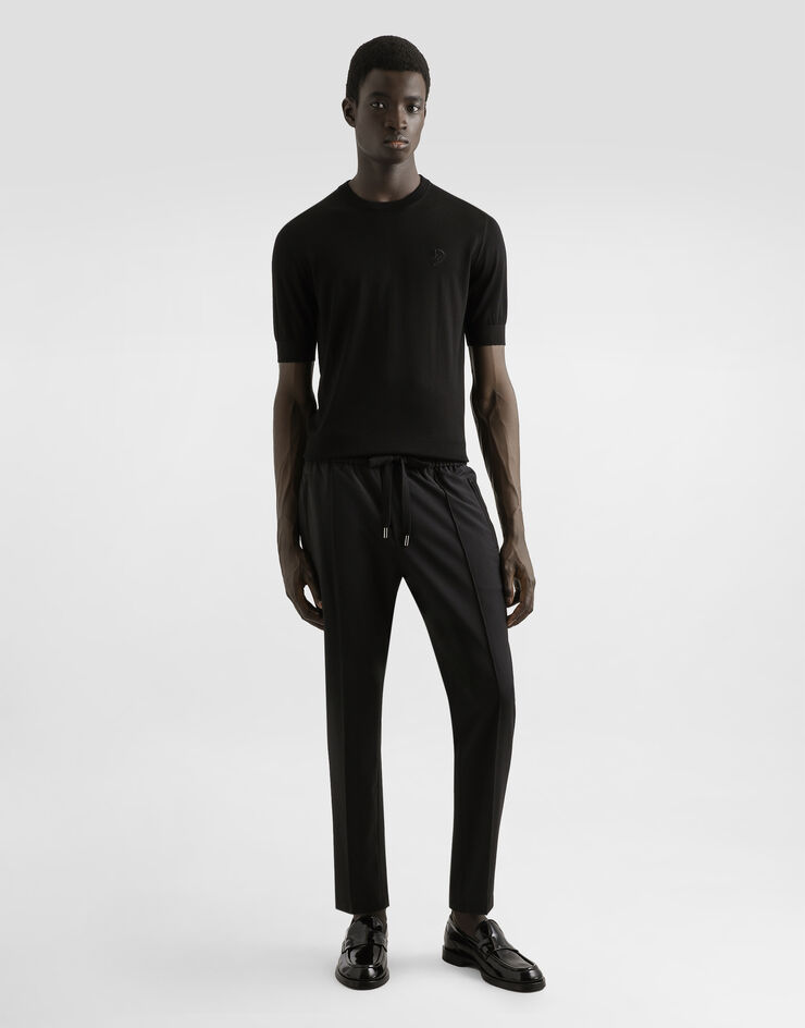 Dolce & Gabbana Silk round-neck sweater with DG embroidery Black GXX03ZJBSK3