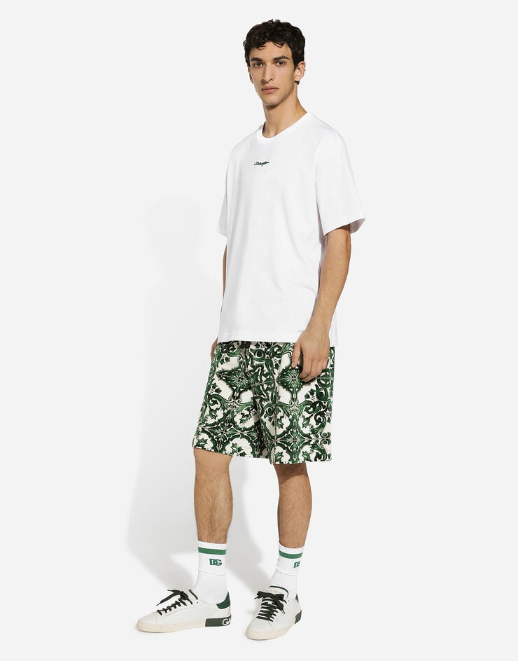 Dolce & Gabbana Chenille jogging shorts with majolica print Print GVUZATHJMP9