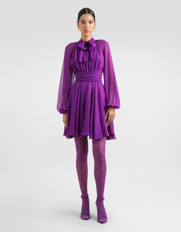 Dolce & Gabbana Chiffon dress with draping Purple F60AXTFU1AT