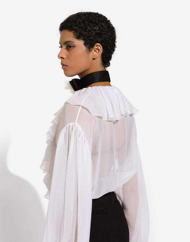 Dolce & Gabbana Chiffon blouse with ruffles White F79FGTFU1AT