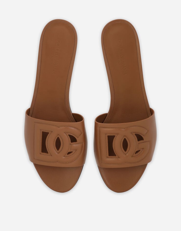 Dolce & Gabbana DG 徽标与小牛皮拖鞋 棕 CQ0436AY329