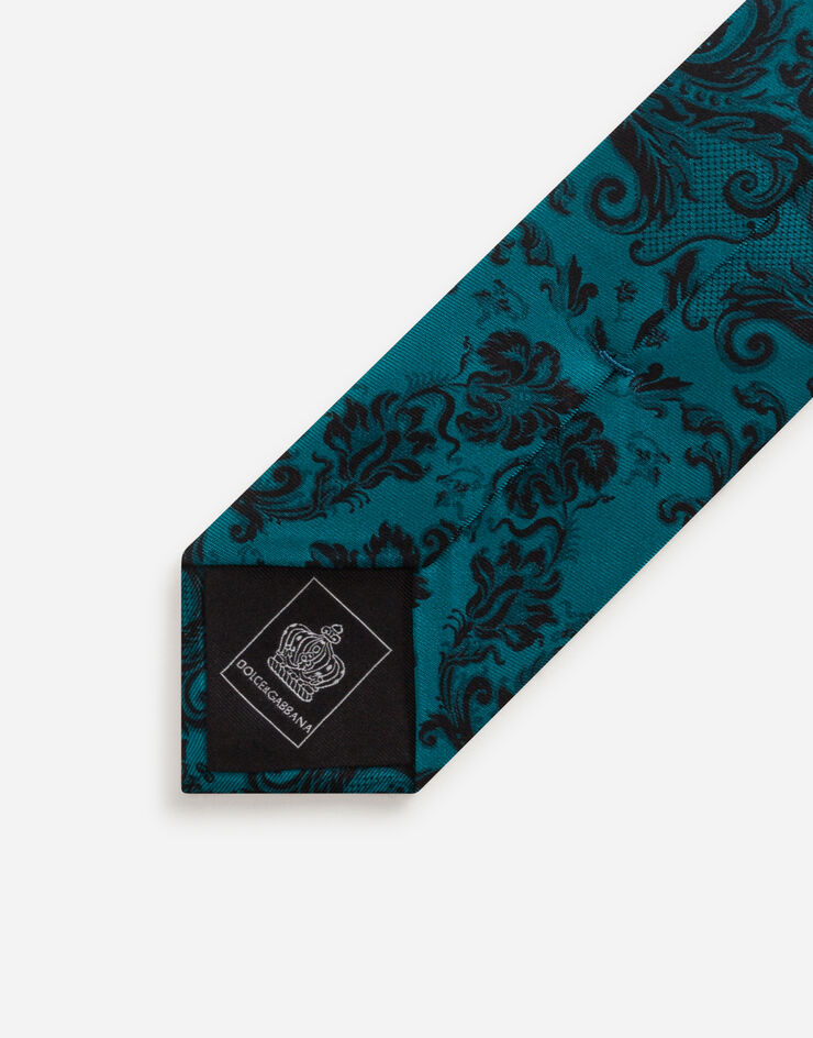 Dolce & Gabbana Silk tie in baroque logo print TURQUOISE GT149EG0WMJ