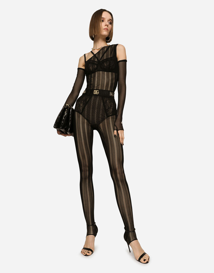Dolce & Gabbana One-shoulder tulle jacquard jumpsuit Black F6ANLTFLREO