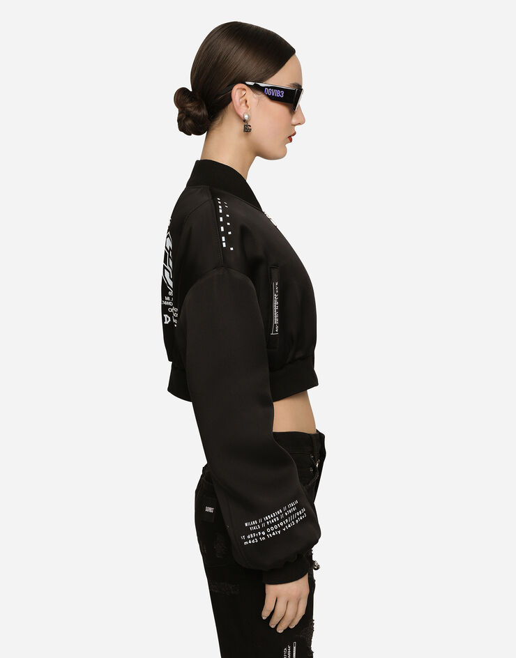 Dolce & Gabbana ボンバージャケット ショートレングス サテン DGVIB3プリント ブラック F9R07TGDB0Q