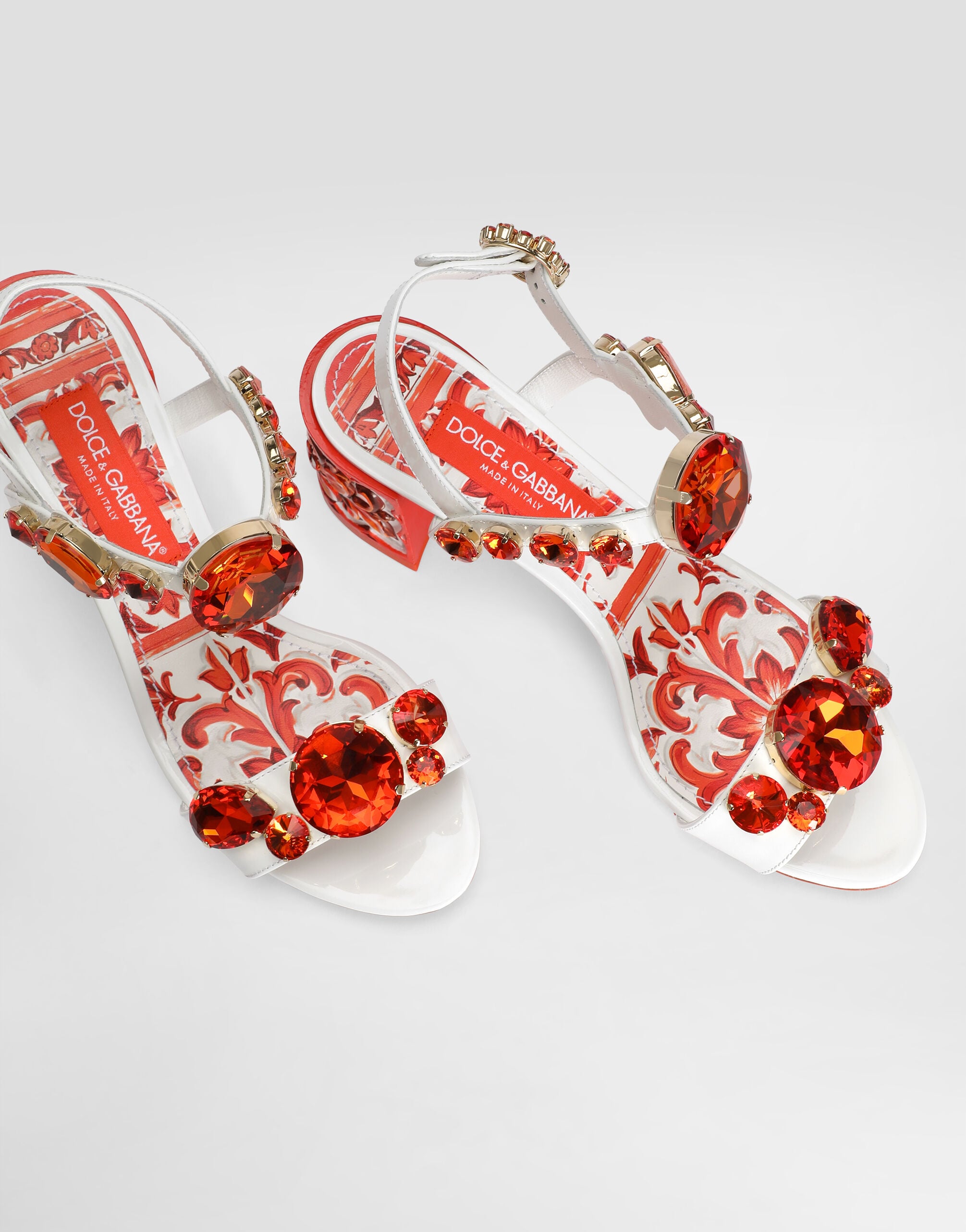 Patent leather sandals with embroidery in Multicolor for Women