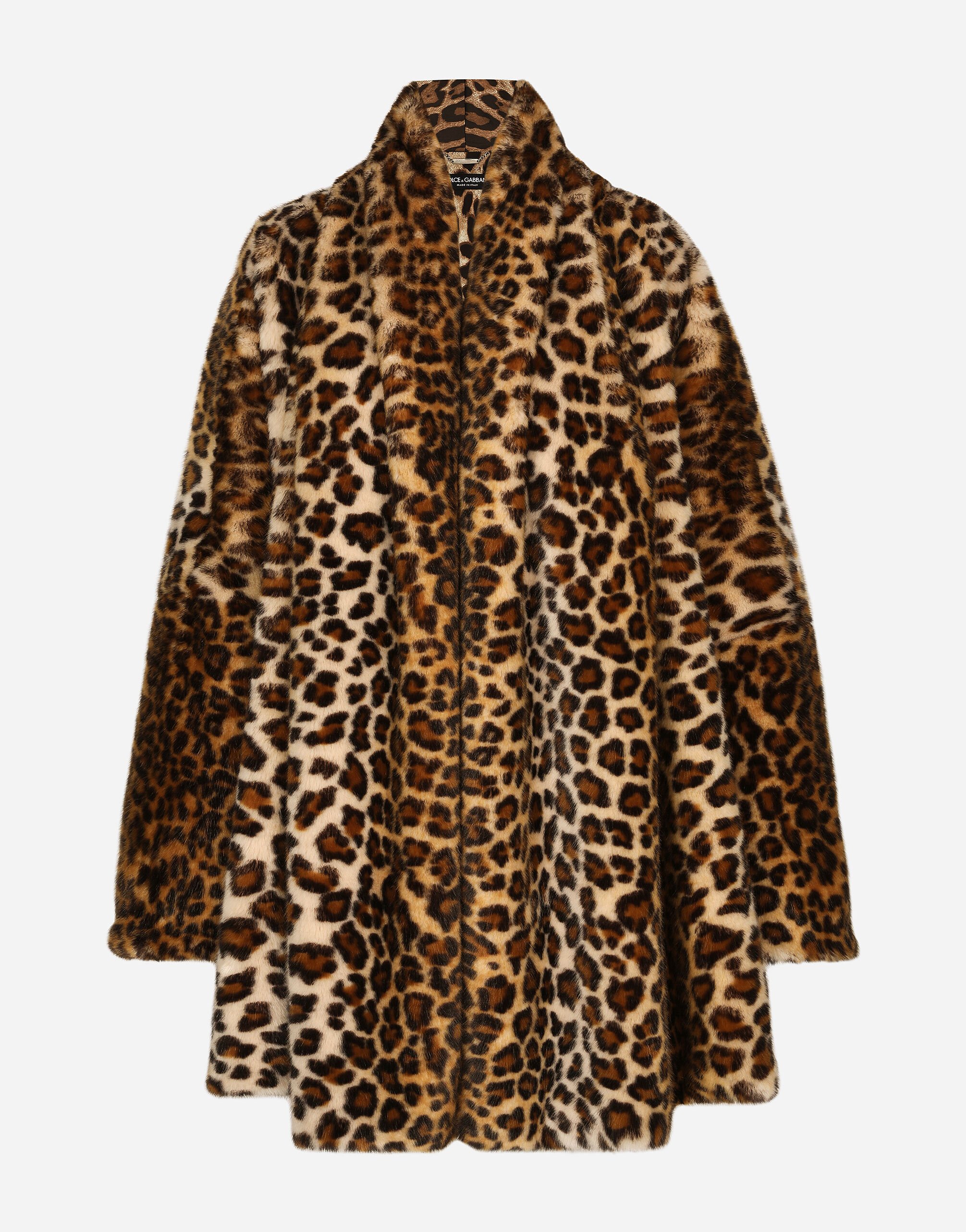 KIM DOLCE GABBANA Faux fur cape with leopard print in Animal Print