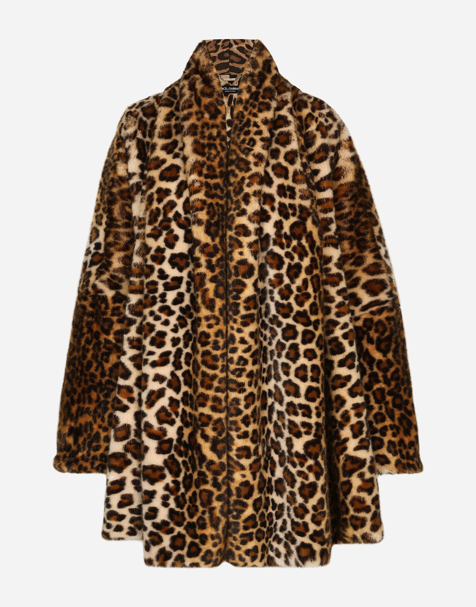 Dolce & Gabbana KIM DOLCE&GABBANA Faux fur cape with leopard print Black F7ZH3TG9826