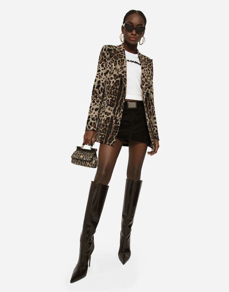 Dolce&Gabbana Двубортный пиджак Turlington из шерсти с жаккардовым леопардовым узором разноцветный F29QMTFJGAS