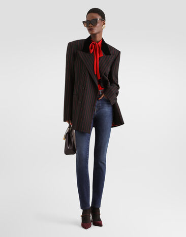 Dolce & Gabbana Double-breasted jacket in pinstripe wool Multicolor F2JALTFRBDU