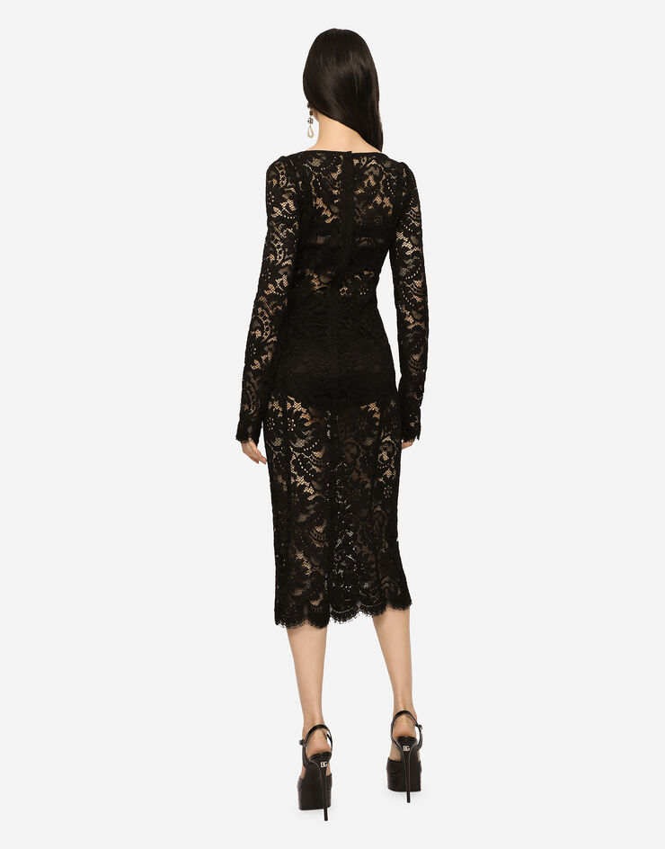 Dolce & Gabbana Lace calf-length dress with scalloped detailing Black F6ZB4TFLM96