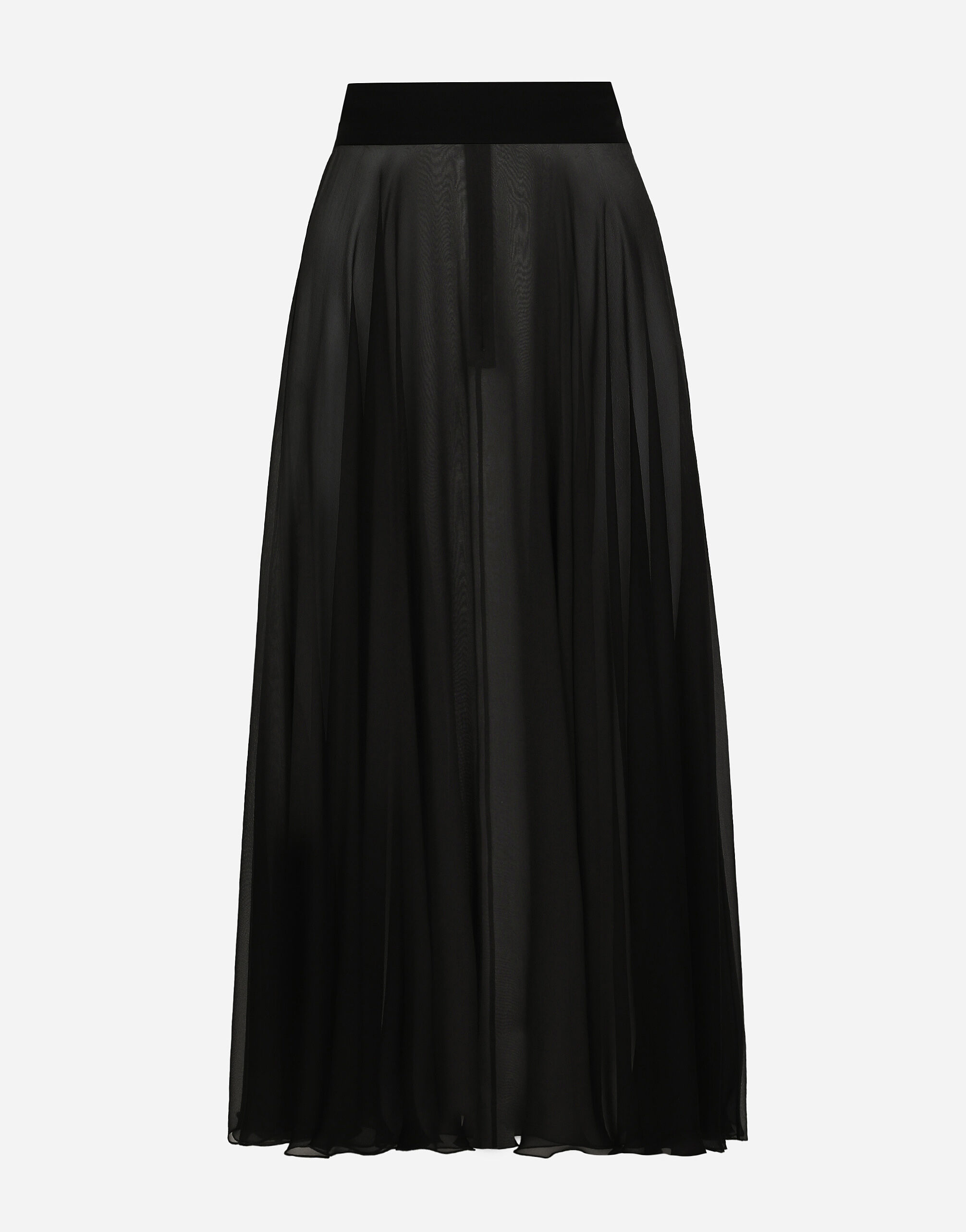 Gonna longuette a ruota in chiffon in Nero da Donna Dolce Gabbana