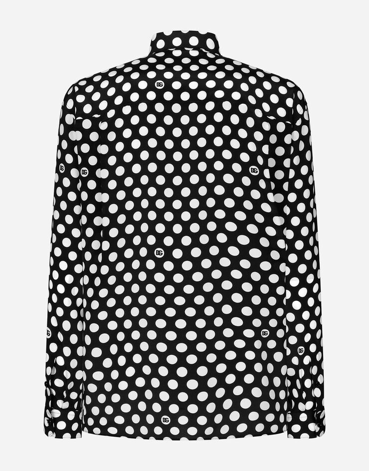 Dolce & Gabbana Oversize silk shirt with polka-dot print and DG logo Print G5IT7TIS1U1