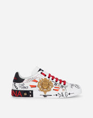 Dolce & Gabbana Calfskin Portofino sneakers with embroidery and studs Black A30216A1203