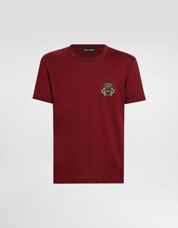 Dolce & Gabbana Cotton t-shirt with heraldic patch Bordeaux G8PV1ZG7PJ5