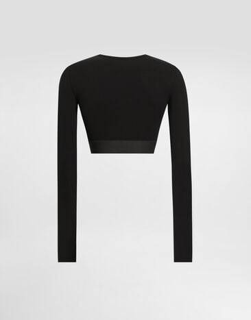 Dolce & Gabbana Long-sleeved jersey top with branded elastic Multicolor F8N51TGDCML